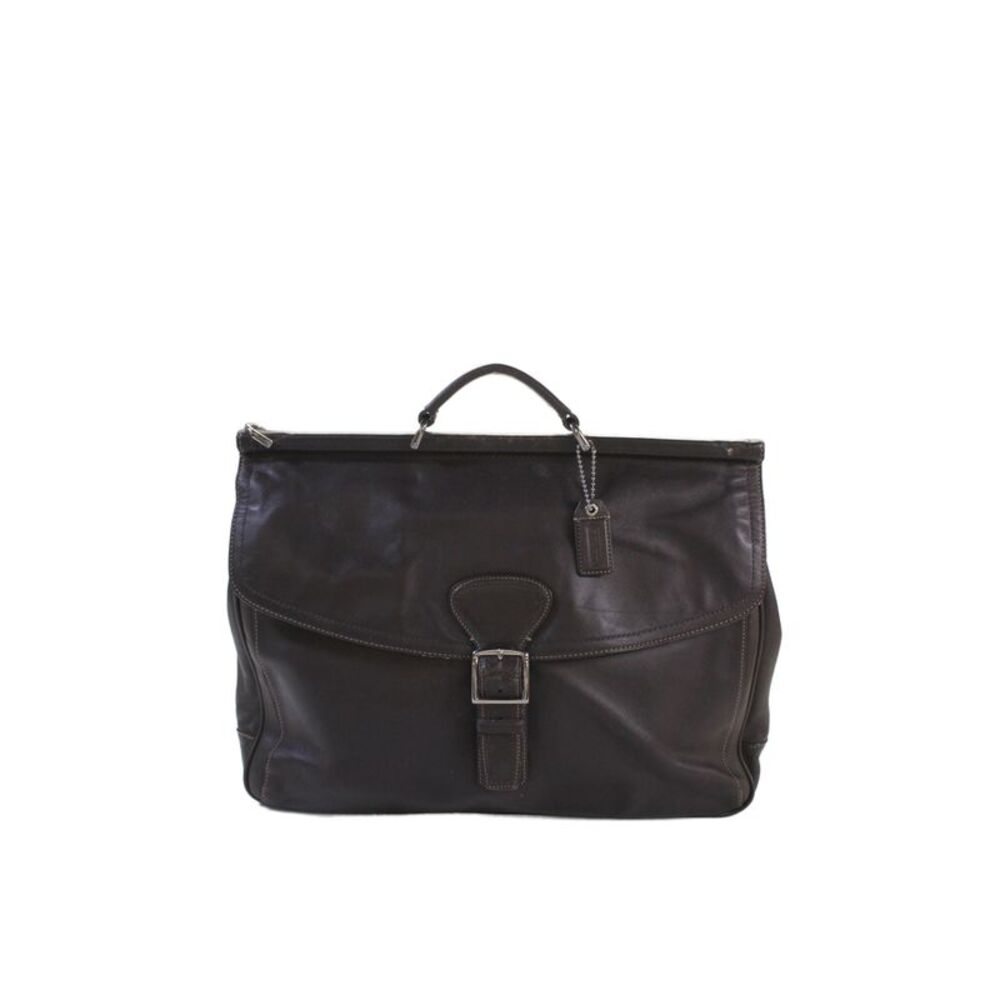 Coach Mens Leather Flap Buckle Closure Briefcase Shoulder Handbag Brown